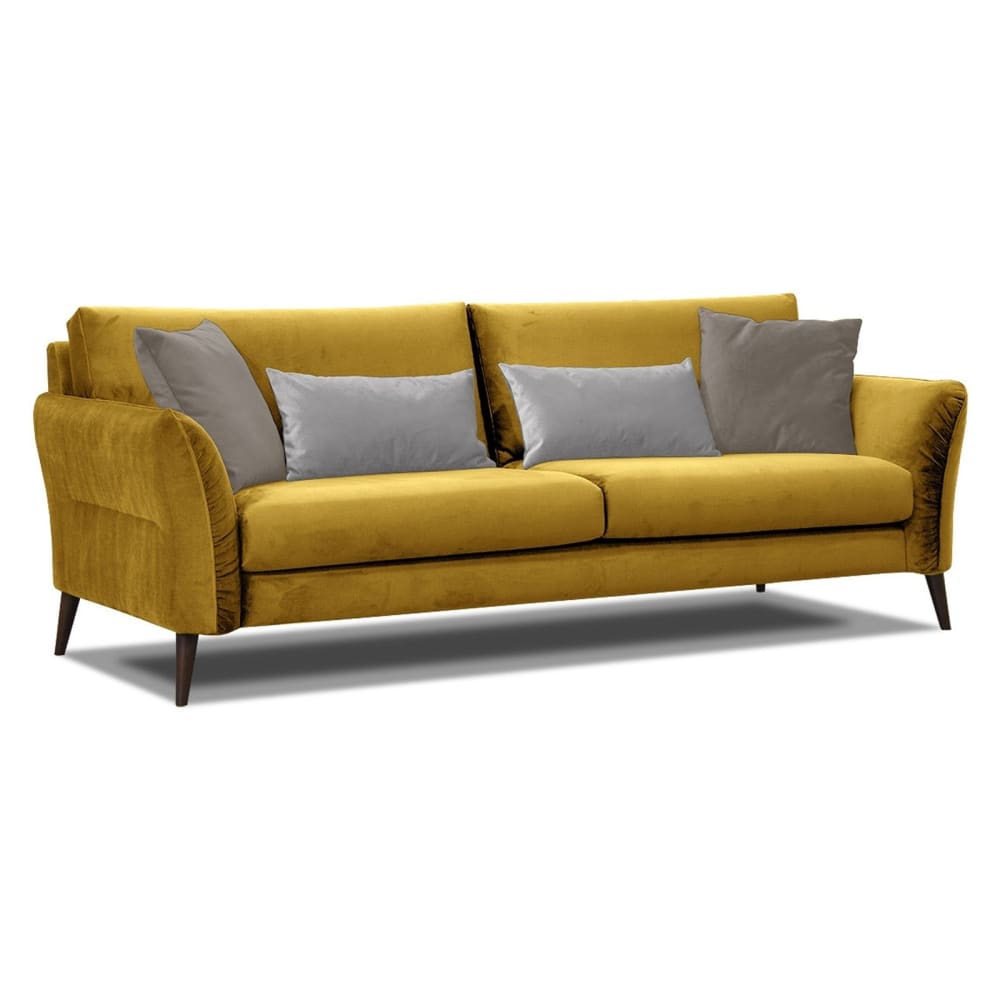 Canapé droit 3 places avec coussins tissu jaune