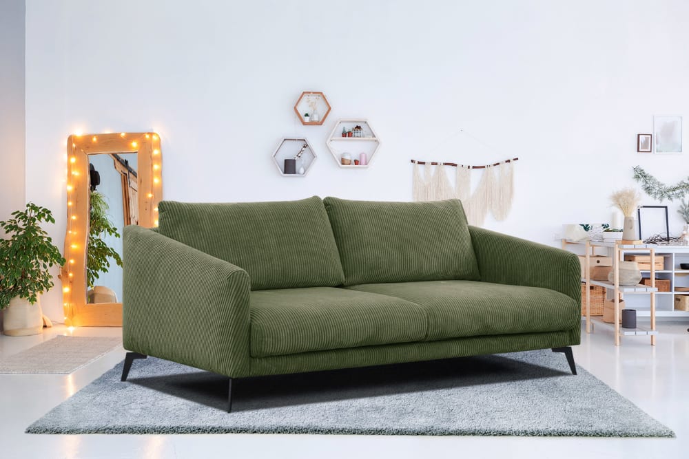 Canapé droit xxl 3 places tissu vert olive - Maisons du Monde