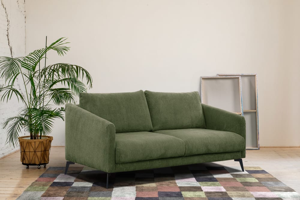 Canapé droit 3 places tissu vert olive - Maisons du Monde