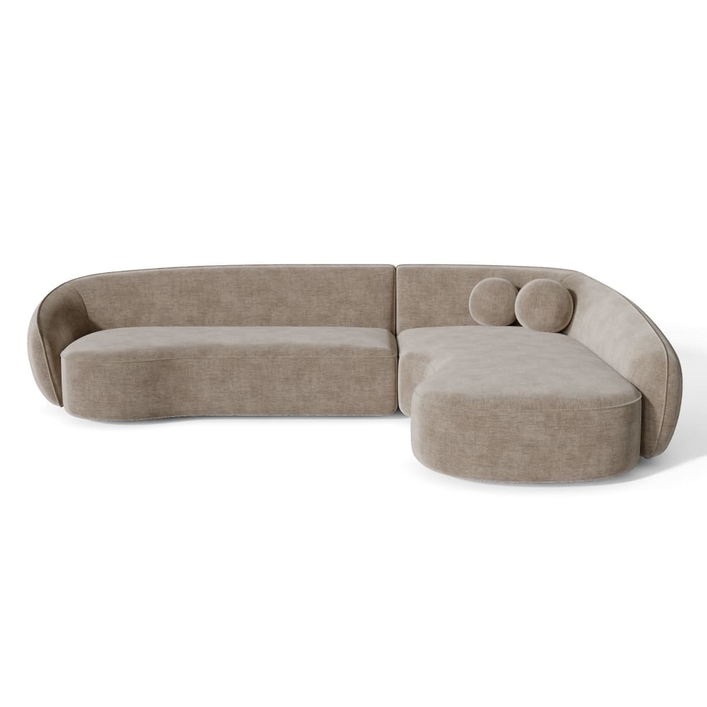 Canapé d'angle droit 4 places tissu tramé toucher doux taupe