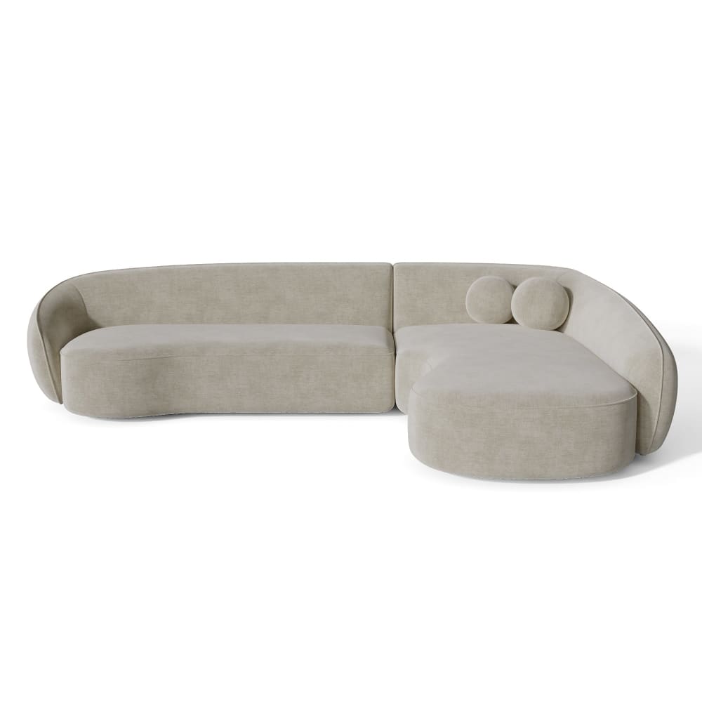 Canapé d'angle droit 4 places tissu tramé toucher doux crème