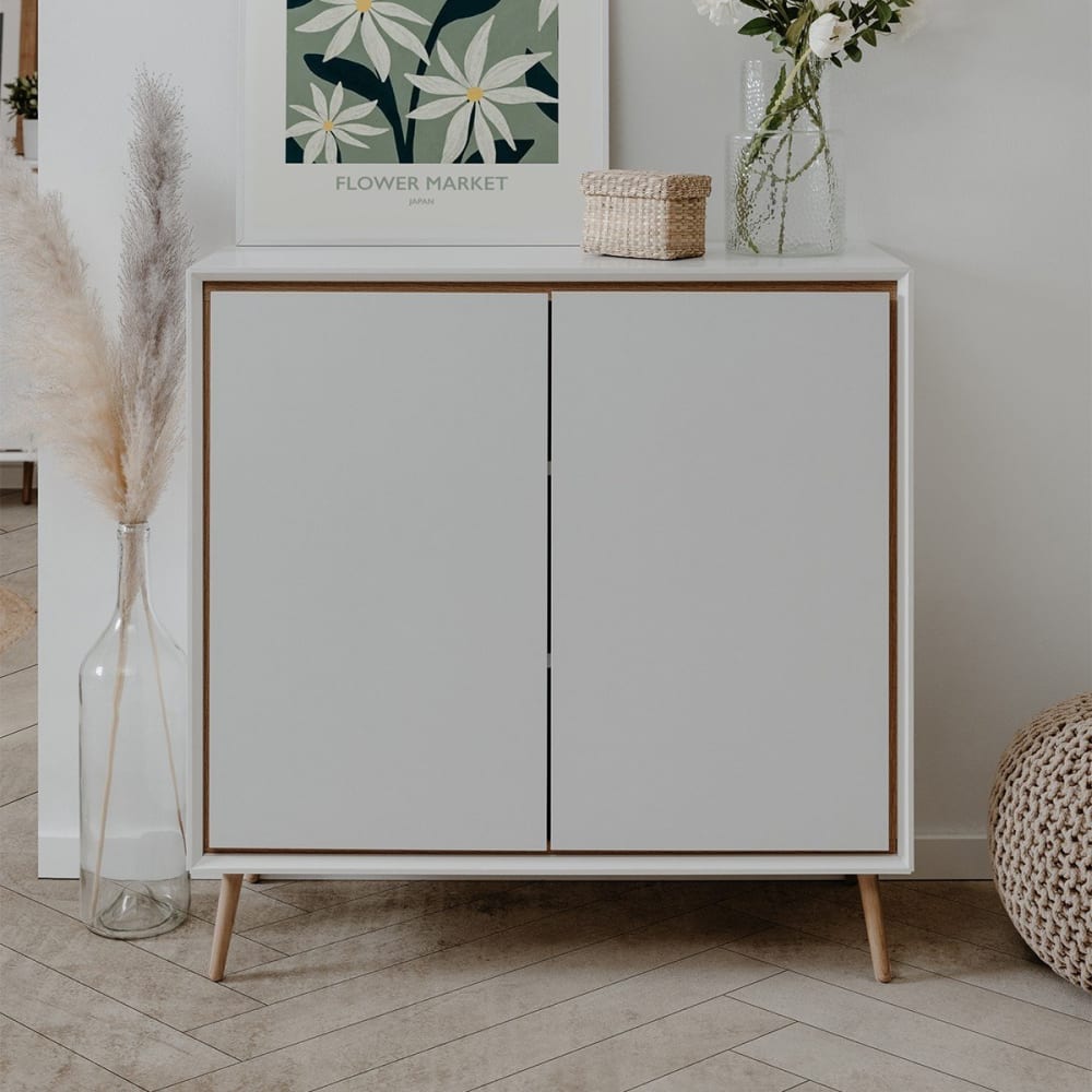 Sideboard 2 Türen B90 cm - Eichendekor und Weiß - Maisons Du