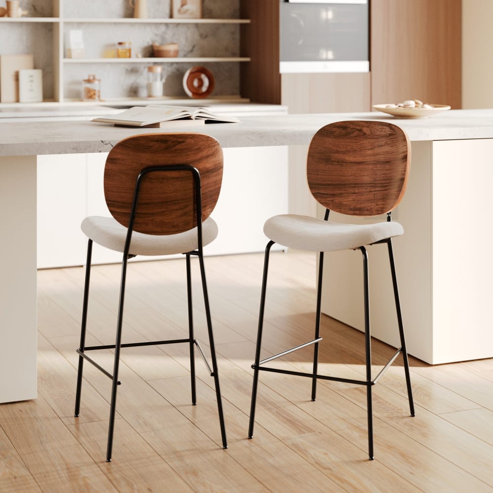 Lot de 2 chaises pour îlot central 65,5 cm en tissu beige - Maisons du Monde
