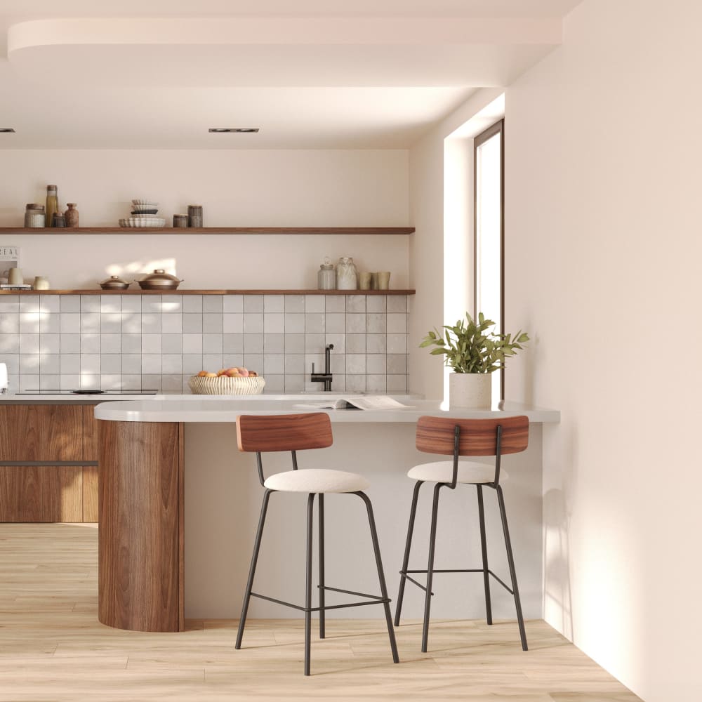 Lot de 2 chaises pour îlot central 64 cm en tissu beige - Maisons du Monde