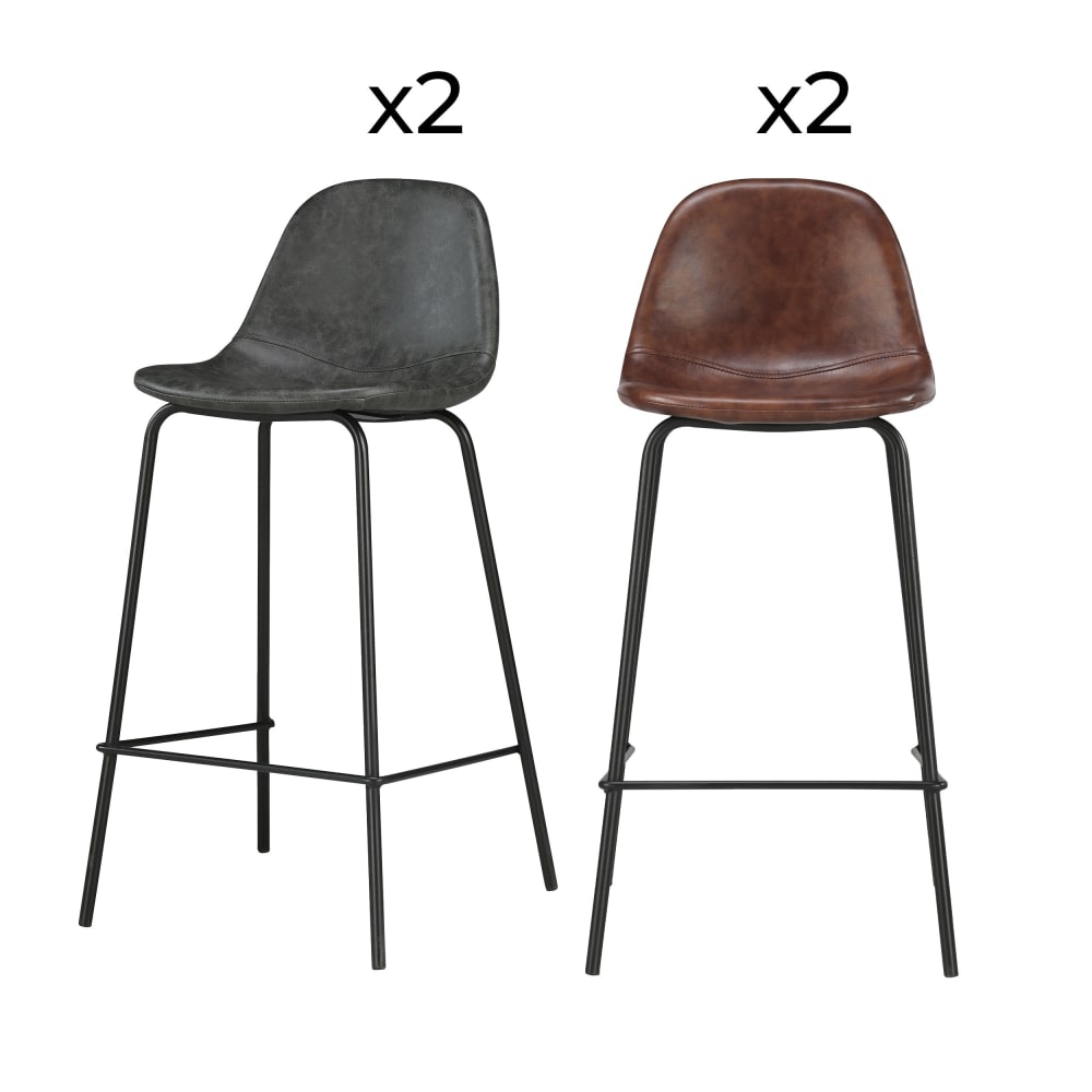 Maison Pavane Pack mit 4 Stühlen für zentrale Insel braun und grau/schwarz 65 cm style vintage Mehrfarbig Pvc - Polyvinlychlorid