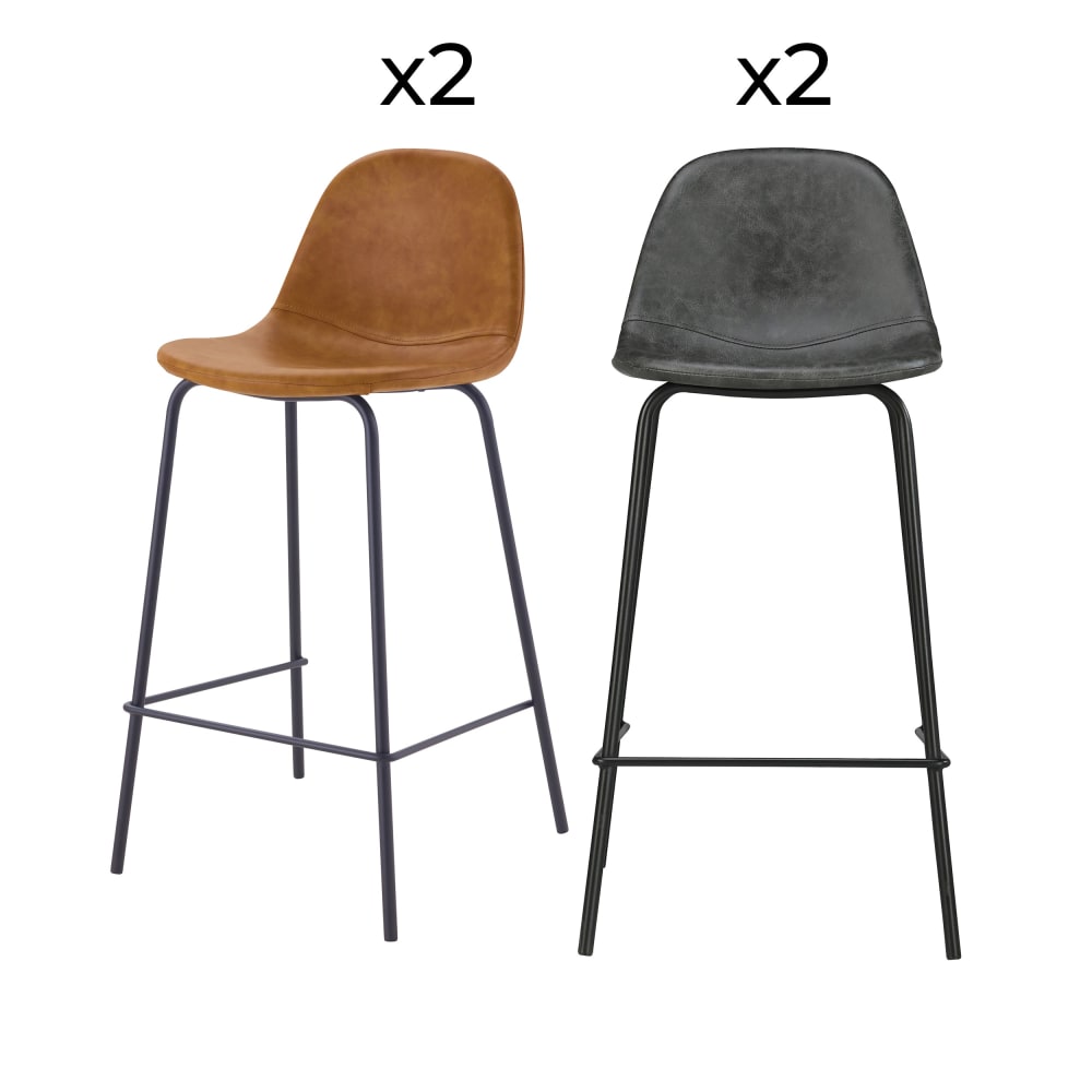 Maison Pavane Pack mit 4 Stühlen für zentrale Insel in Camel und Grau/Schwarz 65 cm style vintage Mehrfarbig Pvc - Polyvinlychlorid