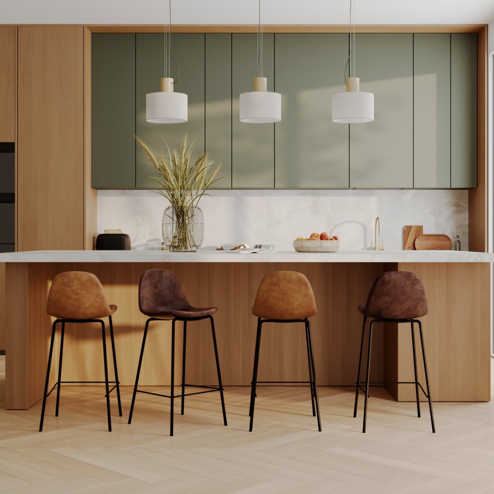 Pack 4 chaises pour îlot central camel et marron 65 cm