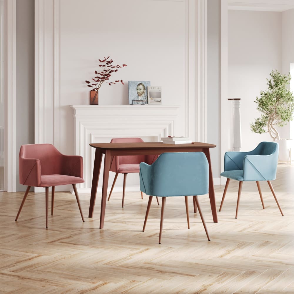 Pack mit 4 Stühlen aus blauem und rosa Samt - Maisons Du Monde