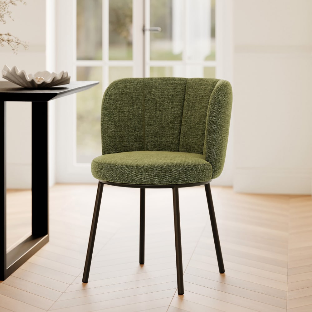 Chaise en tissu vert chiné et pieds noirs - Maisons du Monde