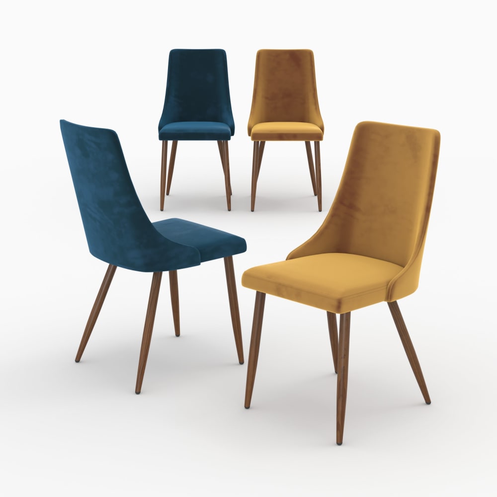 Maison Pavane Pack mit 4 blauen und gelben Samtstühlen style classic chic - Samt
