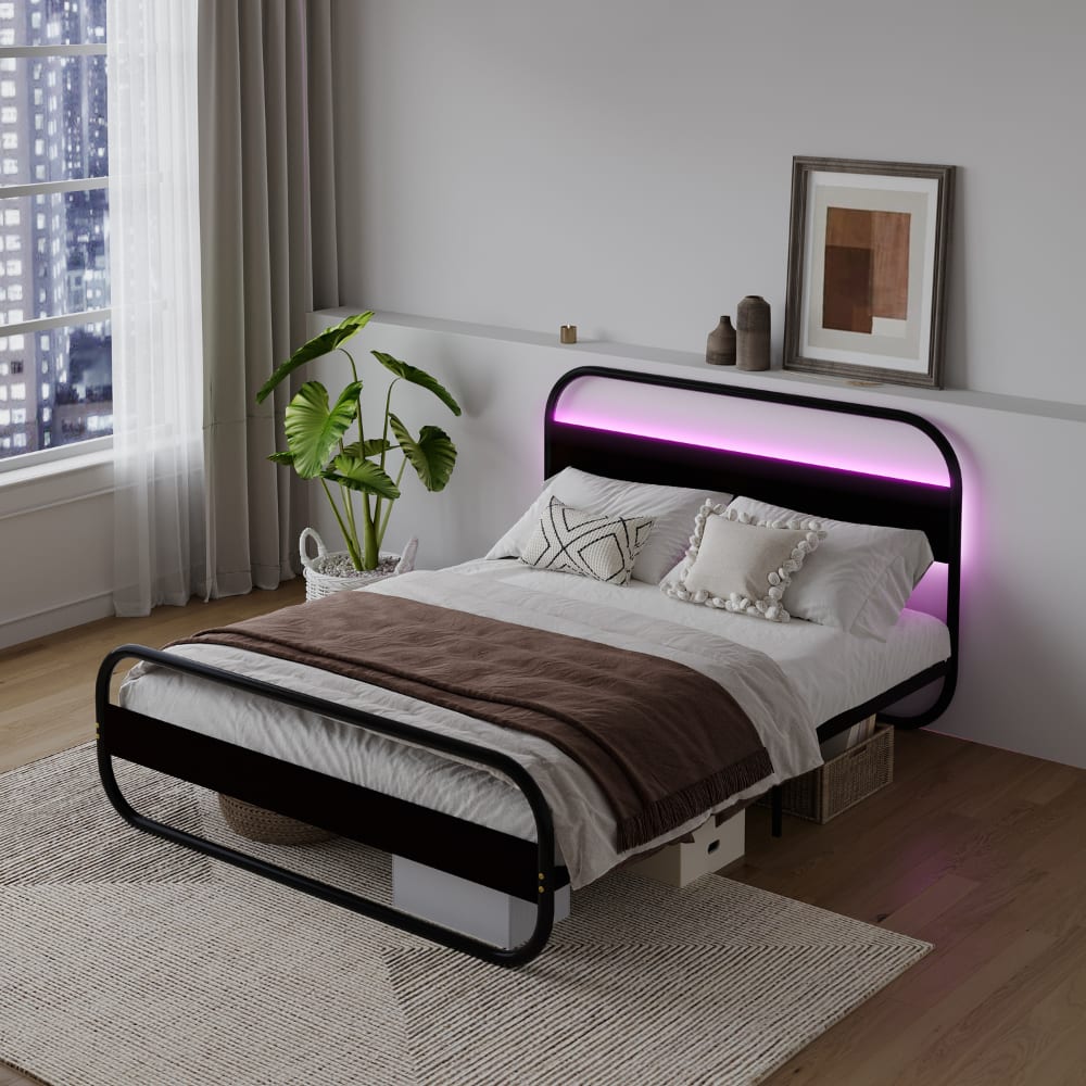 Bett mit led-Beleuchtung aus Metall 160x200cm - Maisons Du Monde