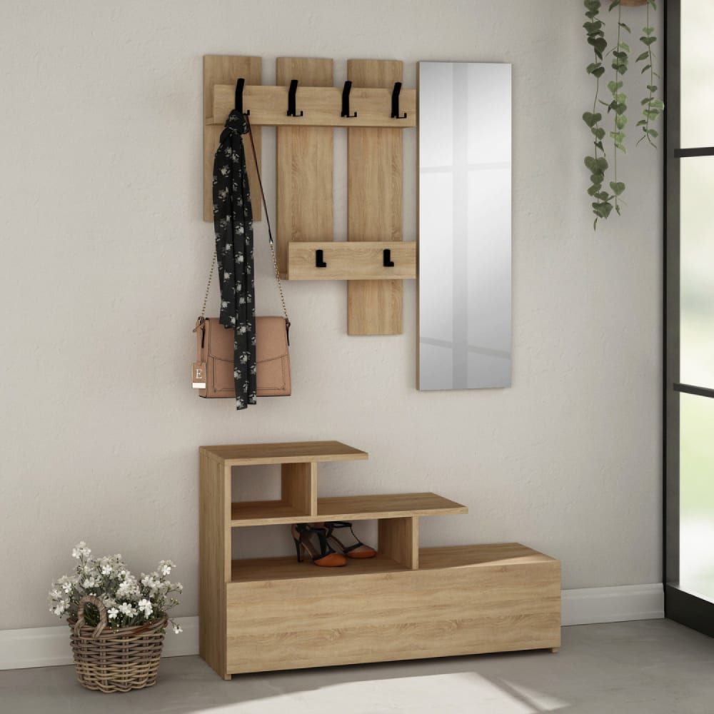 Concept Usine Flurmöbel in Holzoptik mit Garderobe Stauraum und Spiegel style modern Braun Spanplatte