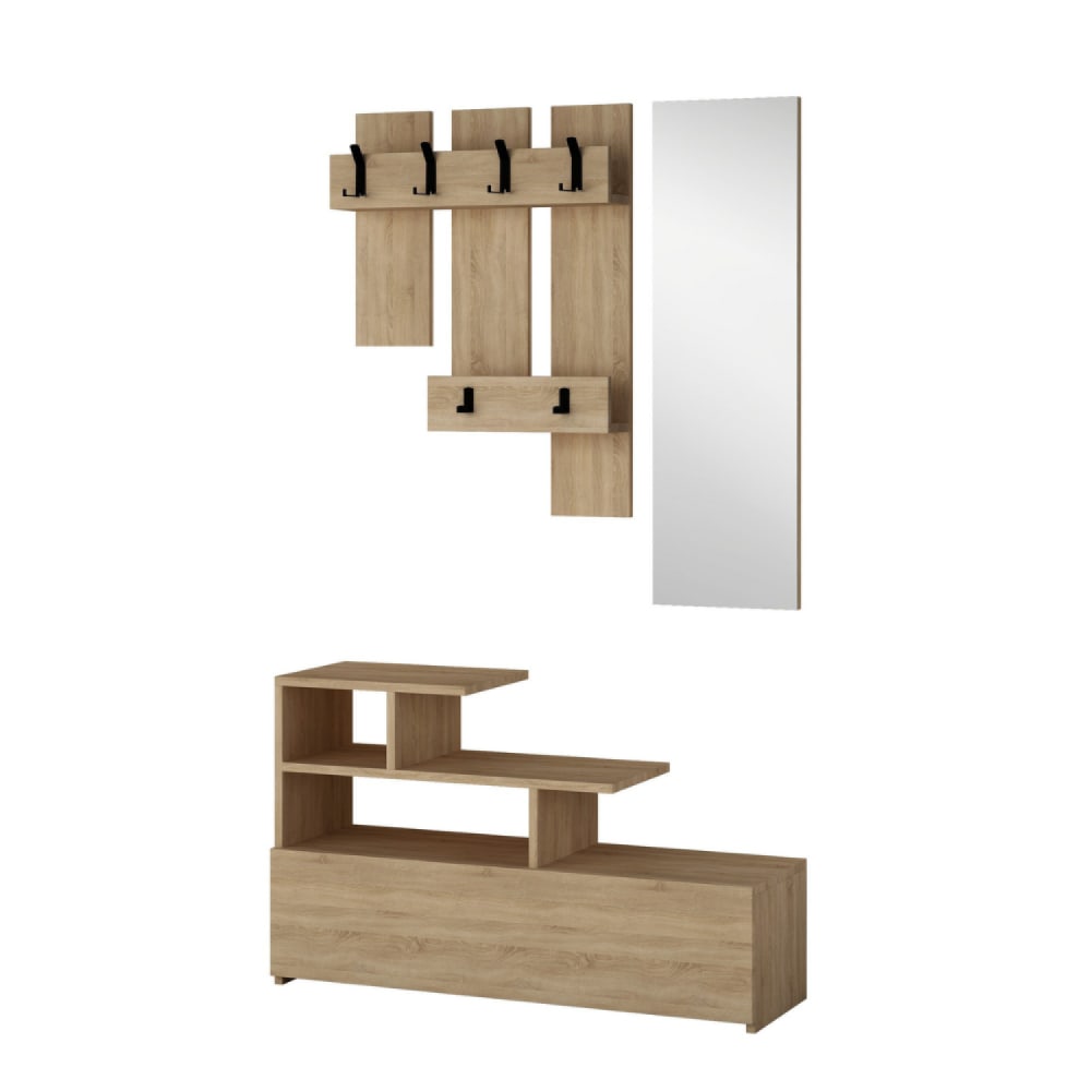 Flurmöbel in Holzoptik mit Garderobe Stauraum und Spiegel -