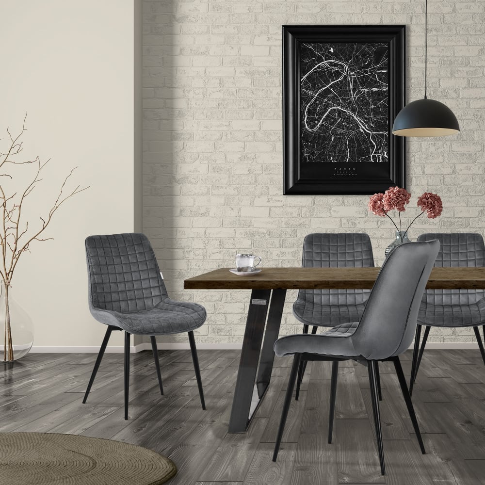 Lot de 6 chaises salle à manger velours anthracite dossier rembourré