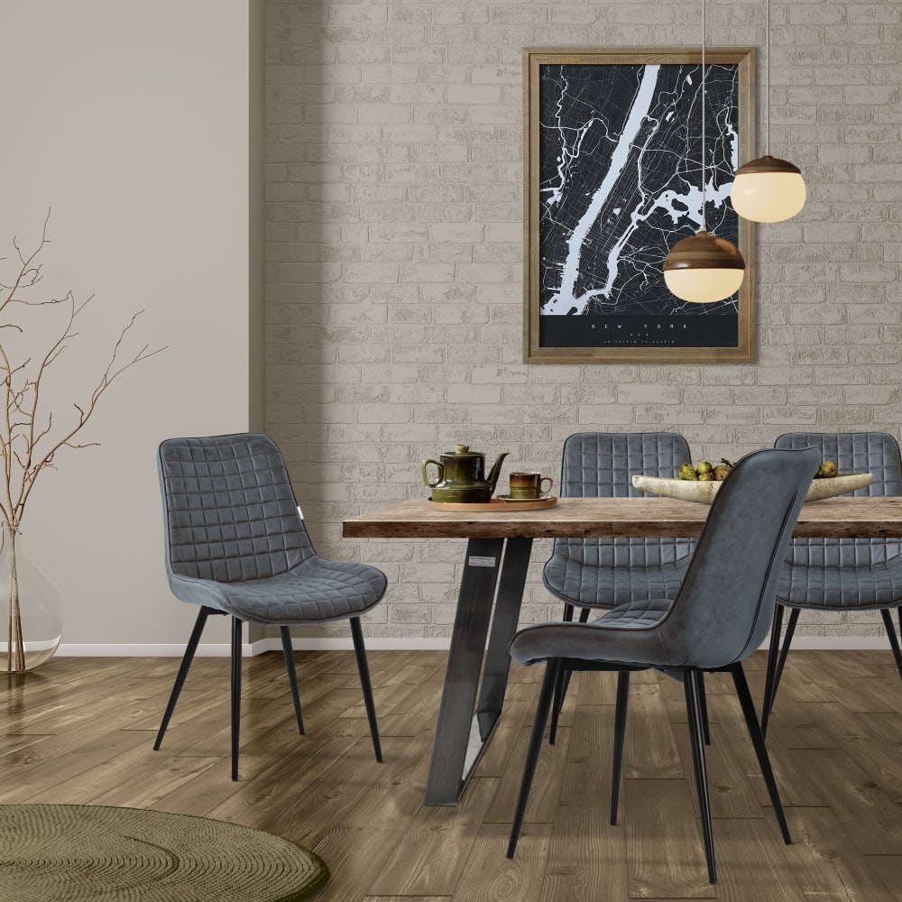 Esszimmerstühle 2er Set Anthrazit Kunstleder Gepolstert