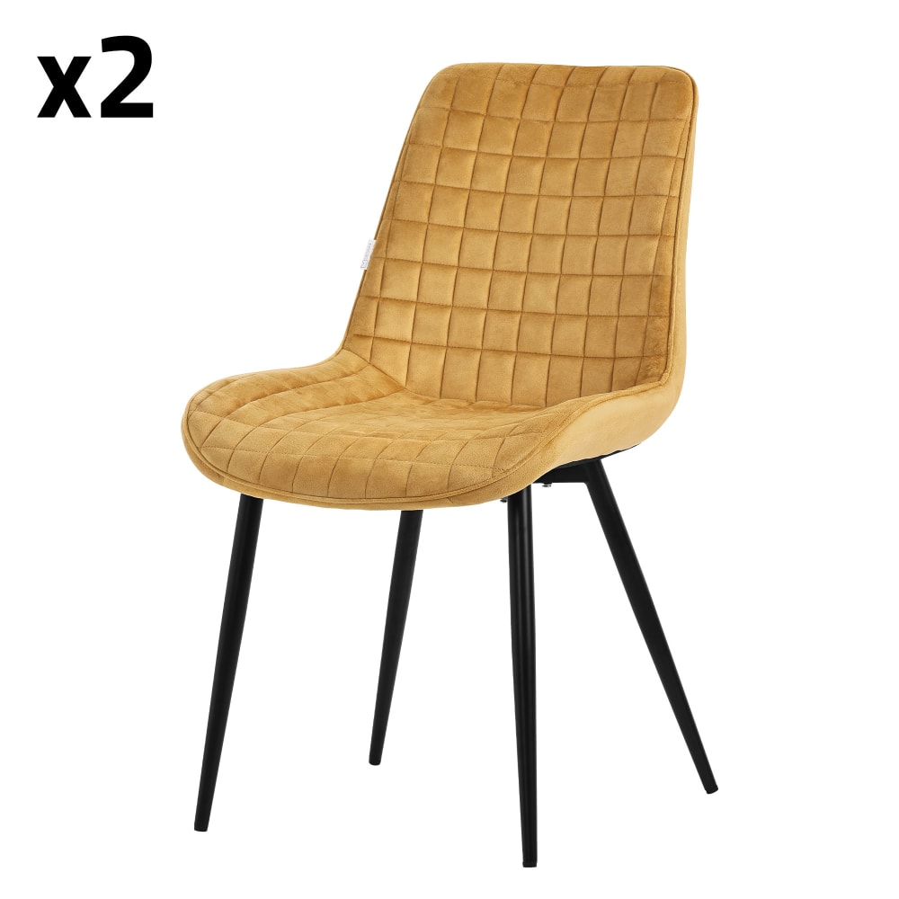 ML-Design Esszimmerstühle 2er Set Senfgelb Samtbezug Gepolstert Metallbeinen - Samt