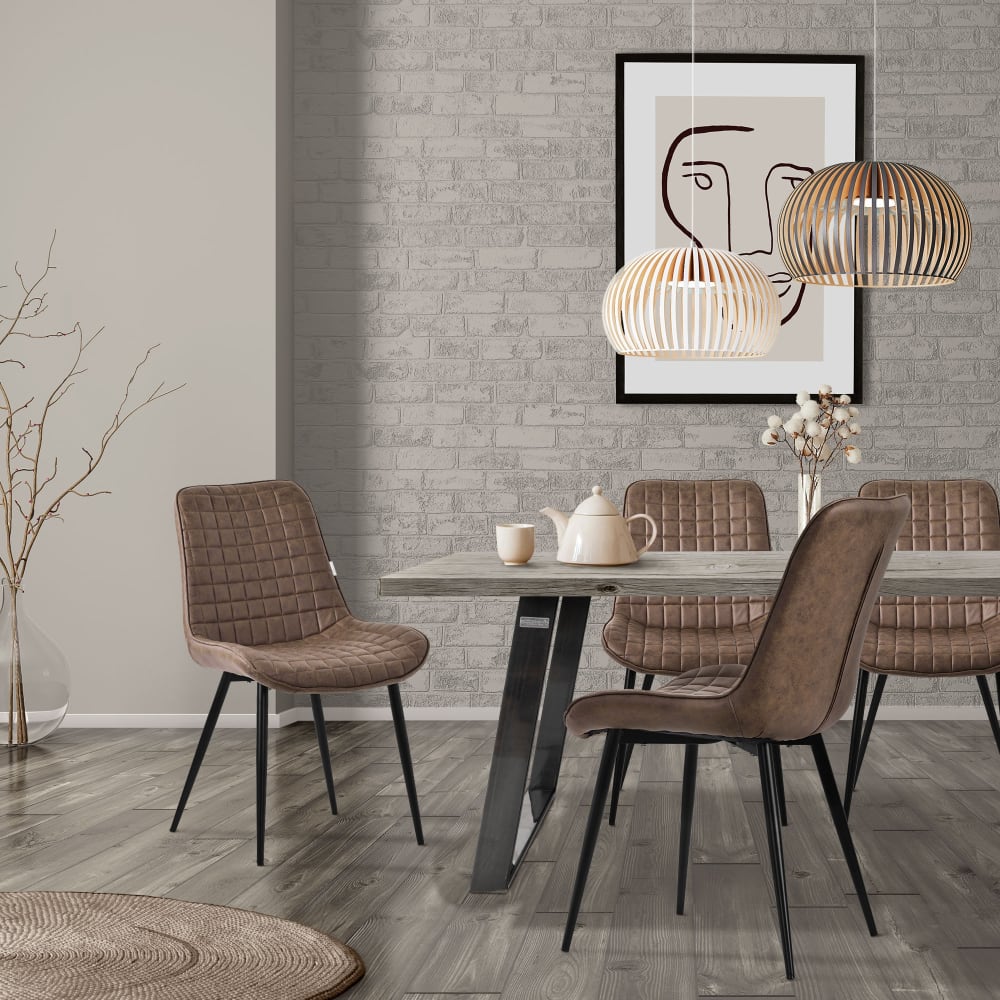 Lot de 4 chaises salle à manger simili marron dossier rembourré