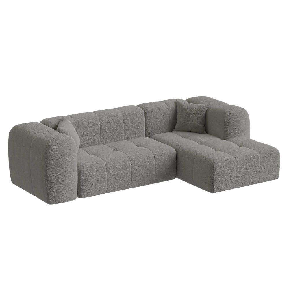 MOBILIER DECO Canapé d'angle tissu bouclette gris - angle droit - Pvc - Poly Chlorure De Vinyle