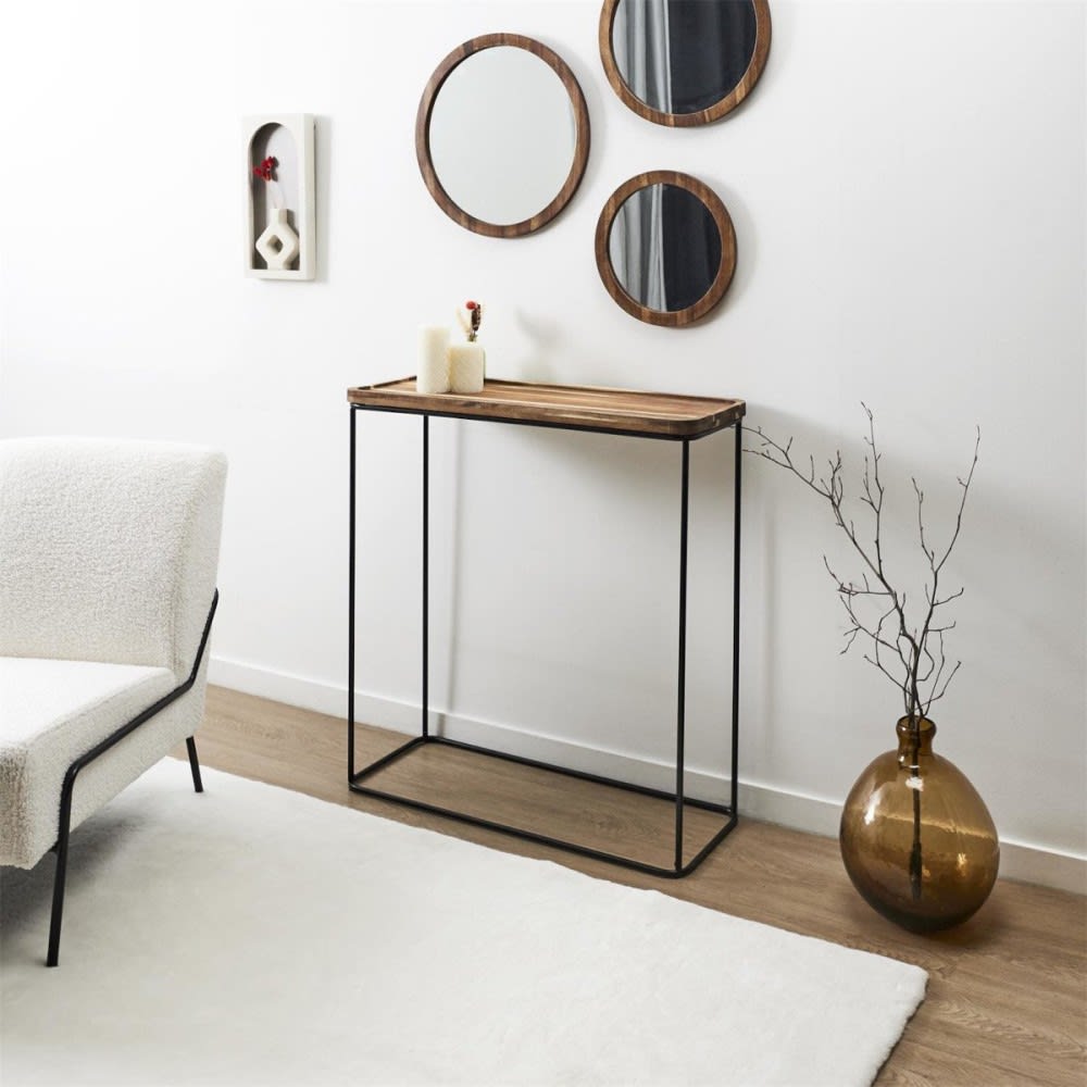 Console métallique avec plateau en bois d'acacia - Maisons du Monde