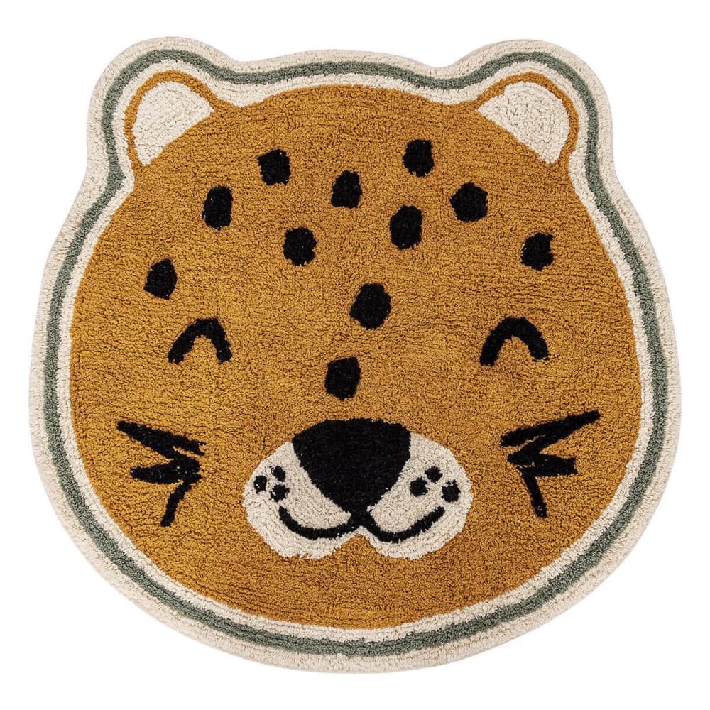 Tapis enfant tête de léopard coton multicolore 90 x 90