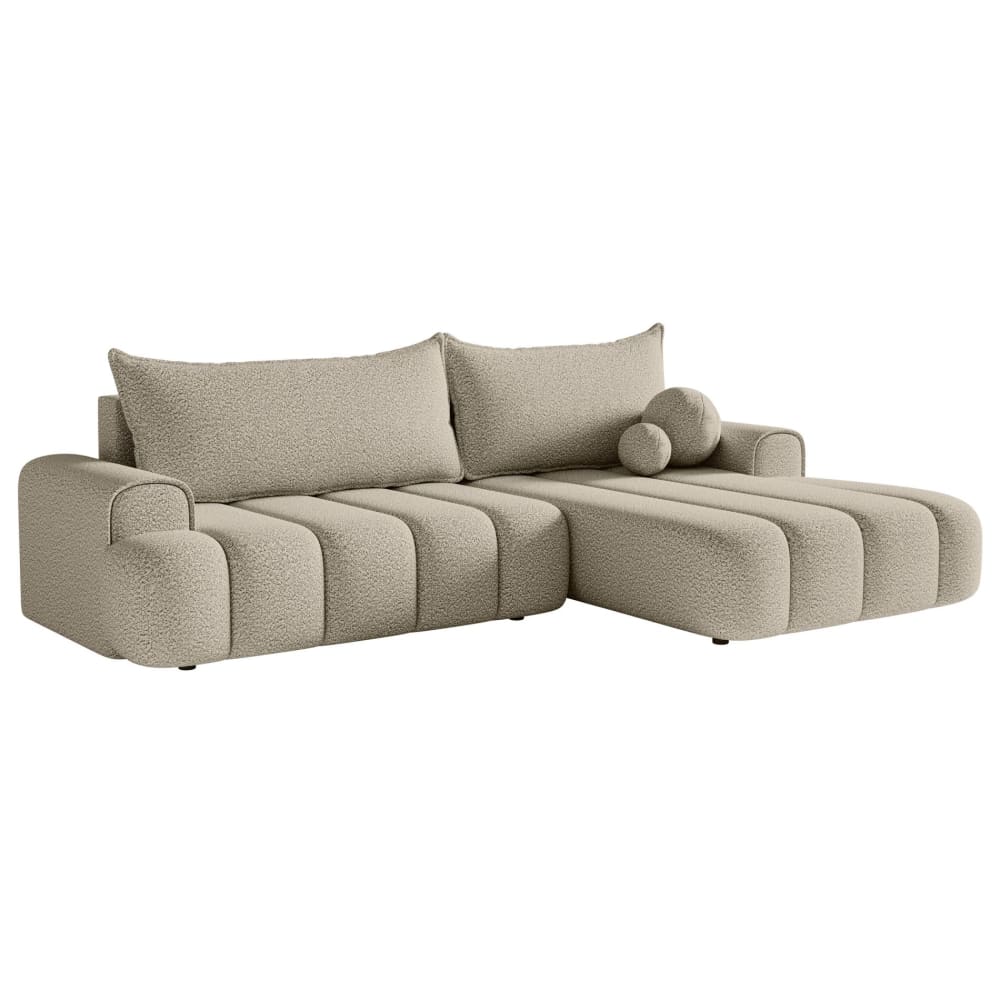 Canapé d'angle convertible côté droit en bouclette beige clair