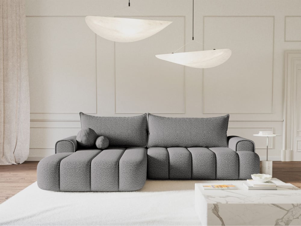 Canapé d'angle convertible côté gauche en bouclette gris - Maisons du Monde