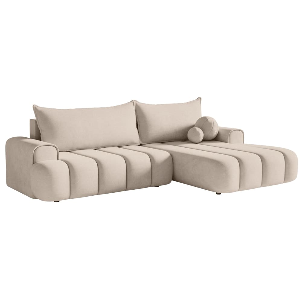 Canapé d'angle convertible côté droit en velours grège