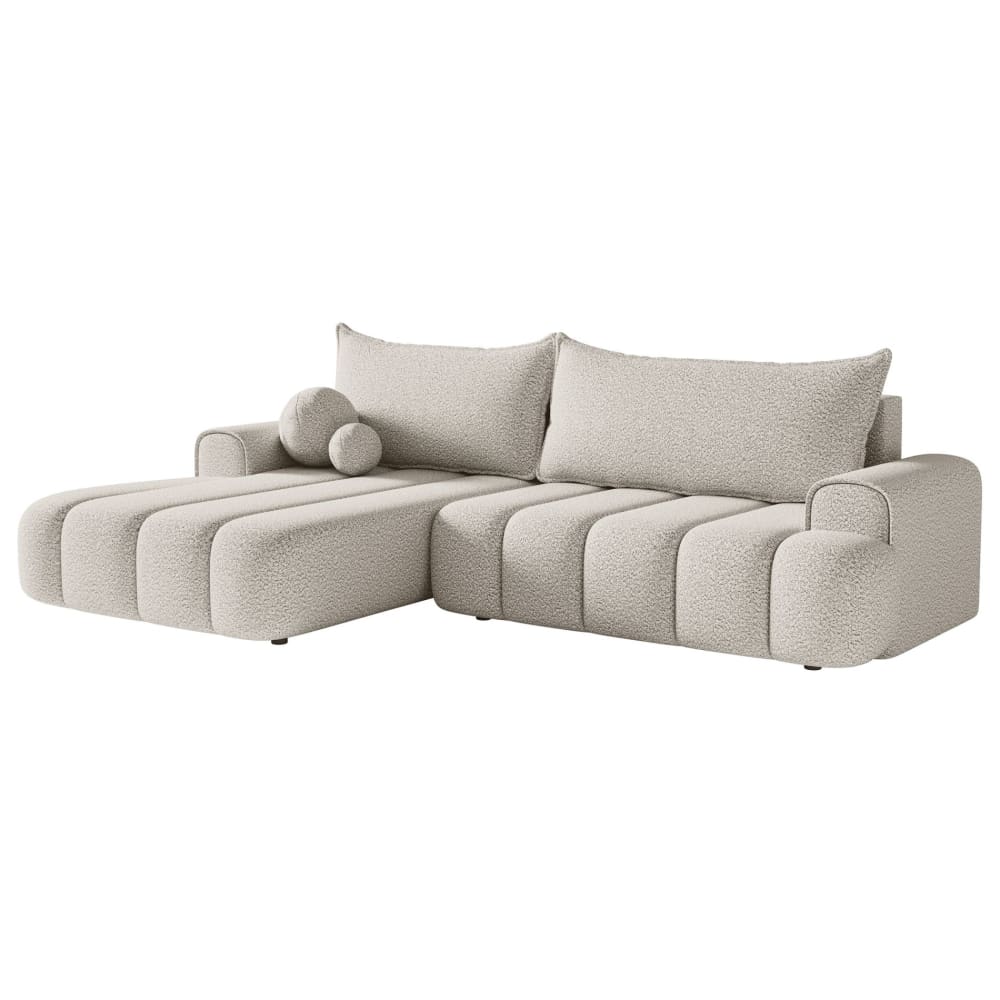 Canapé d'angle convertible côté gauche en bouclette crème