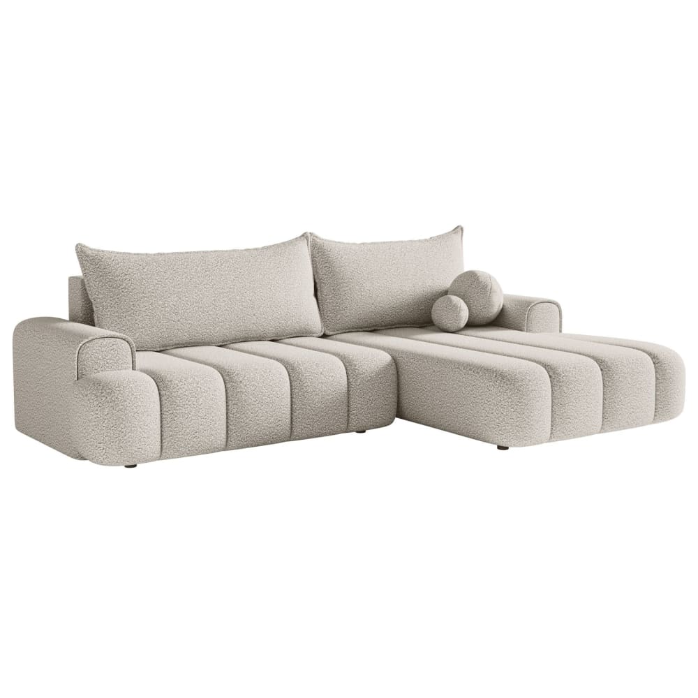 Canapé d'angle convertible côté droit en bouclette crème