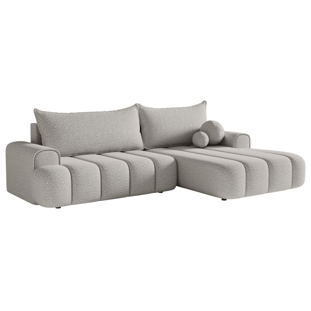 Canapé d'angle convertible côté droit en bouclette gris clair