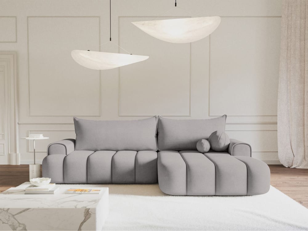 Ecksofa mit Schlaffunktion und Samtbezug, grau, rechts - Maisons