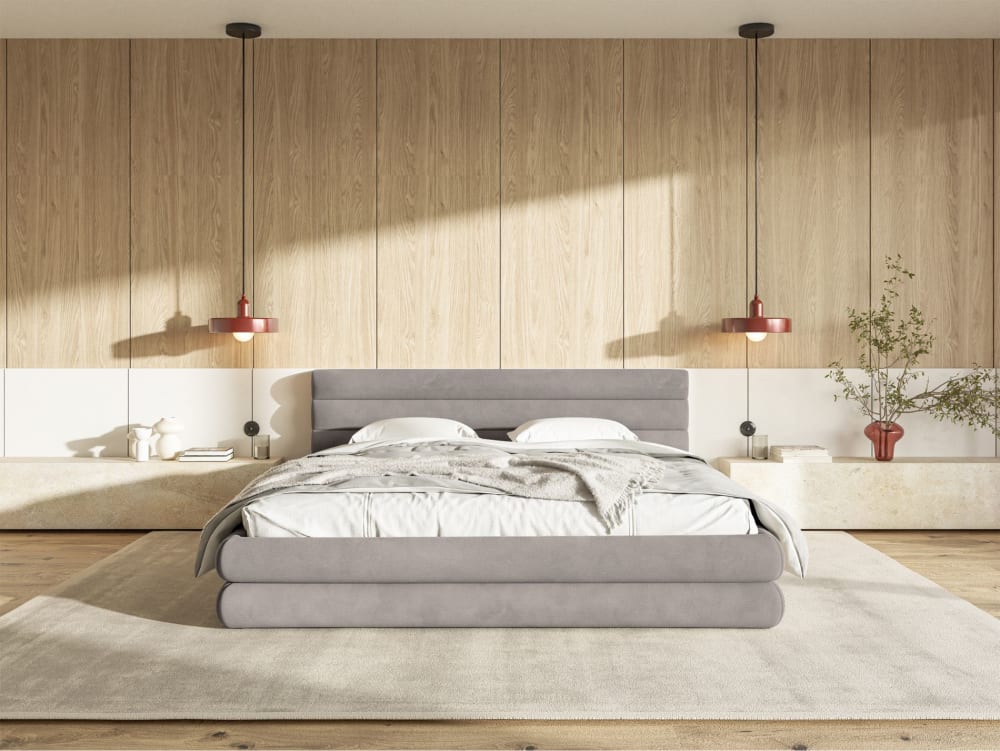 Lit coffre 160x200 cm - en velours déperlant gris clair