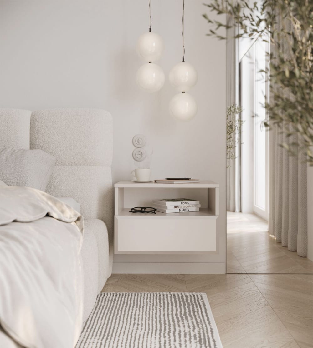Nachtkonsole hängend mit Schublade, beige, 54 cm - Maisons Du