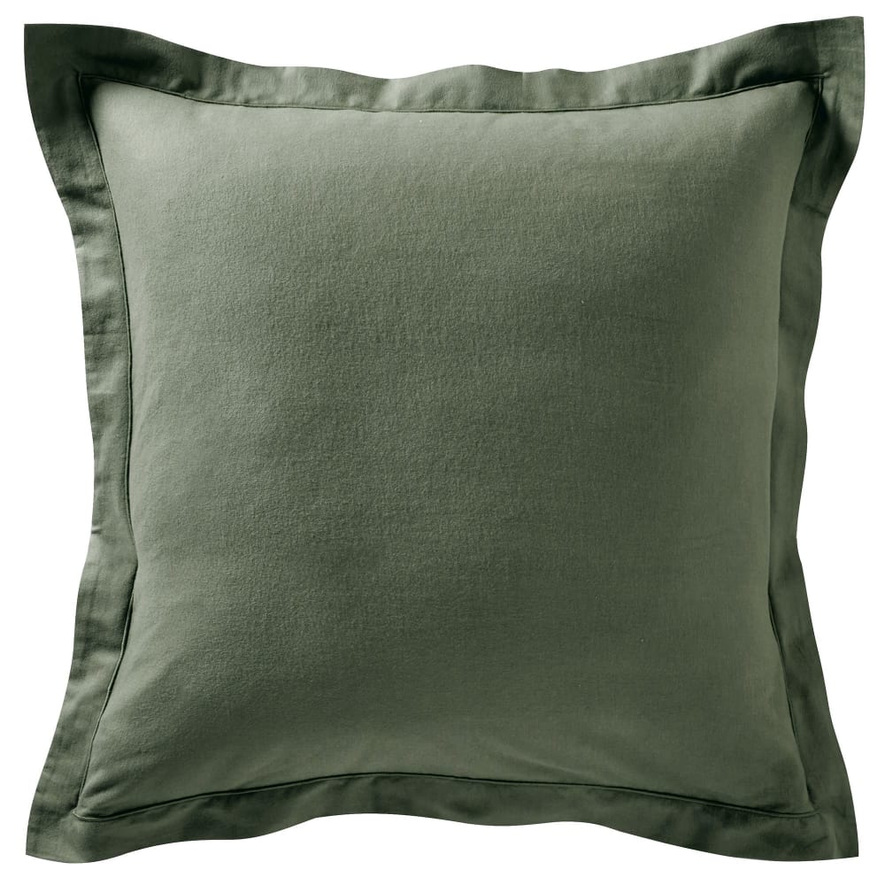 Taie volant en coton vert kaki 50x70cm