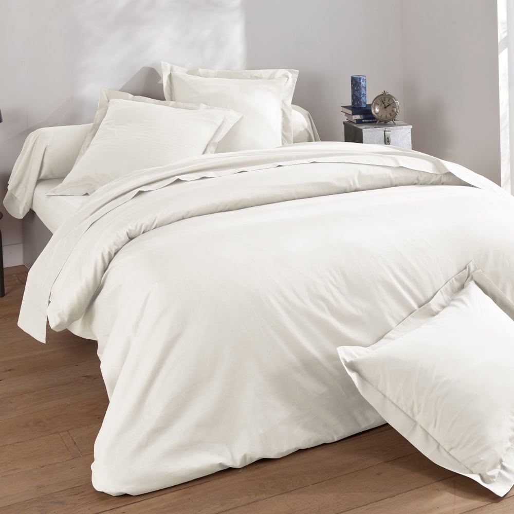 Housse de couette en coton blanc ivoire 240x220cm