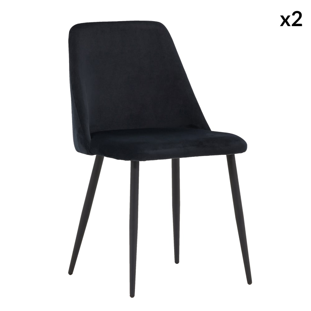 2er-Set Esszimmerstühle Night aus Samt, Schwarz - Maisons Du