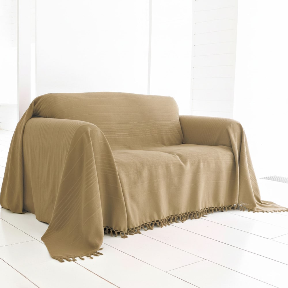 Jeté de fauteuil en coton beige ficelle 180x250cm Jeté de fauteuil en coton beige ficelle 180x250cm