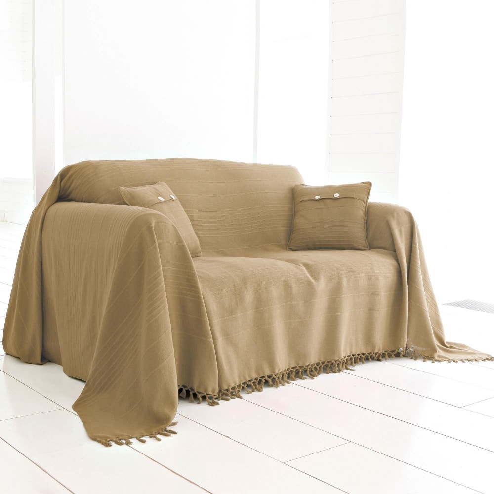 Plaid en coton beige ficelle 150x150cm Plaid en coton beige ficelle 150x150cm