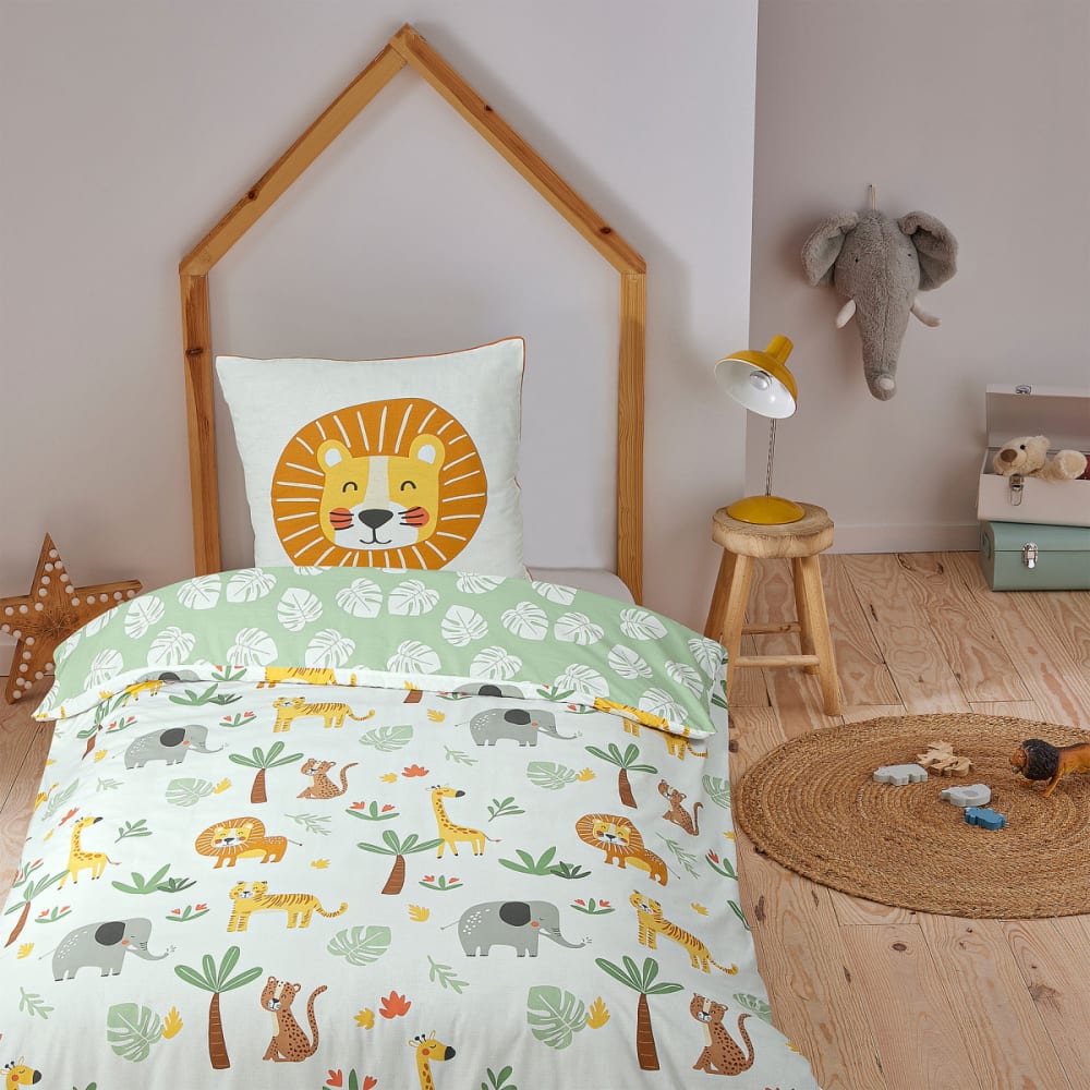 Parure de lit enfant lion jungle réversible 140x200cm