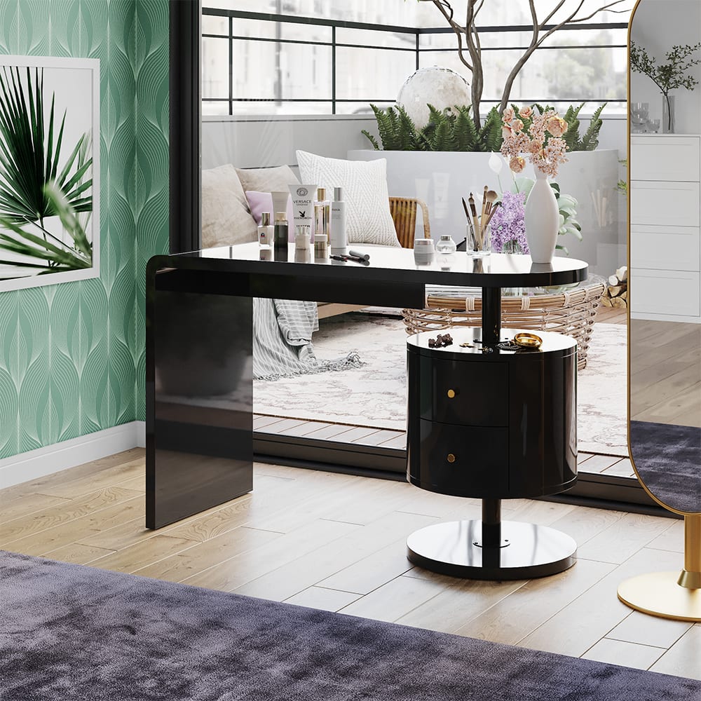 Coiffeuse avec 2 tiroirs noir haute brillance 120x76cm - Maisons du Monde