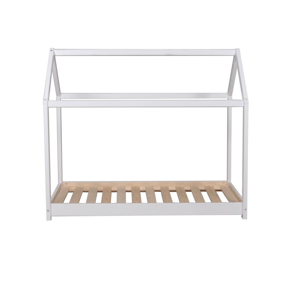 Lit cabane avec sommier blanc 90x200