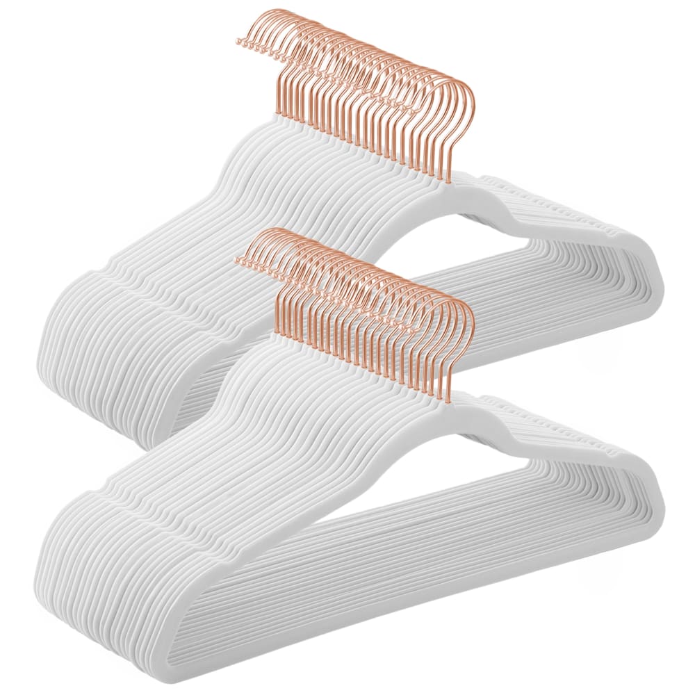 Lot de 50 cintres velours adulte longueur 41,5 cm blanc et rose gold