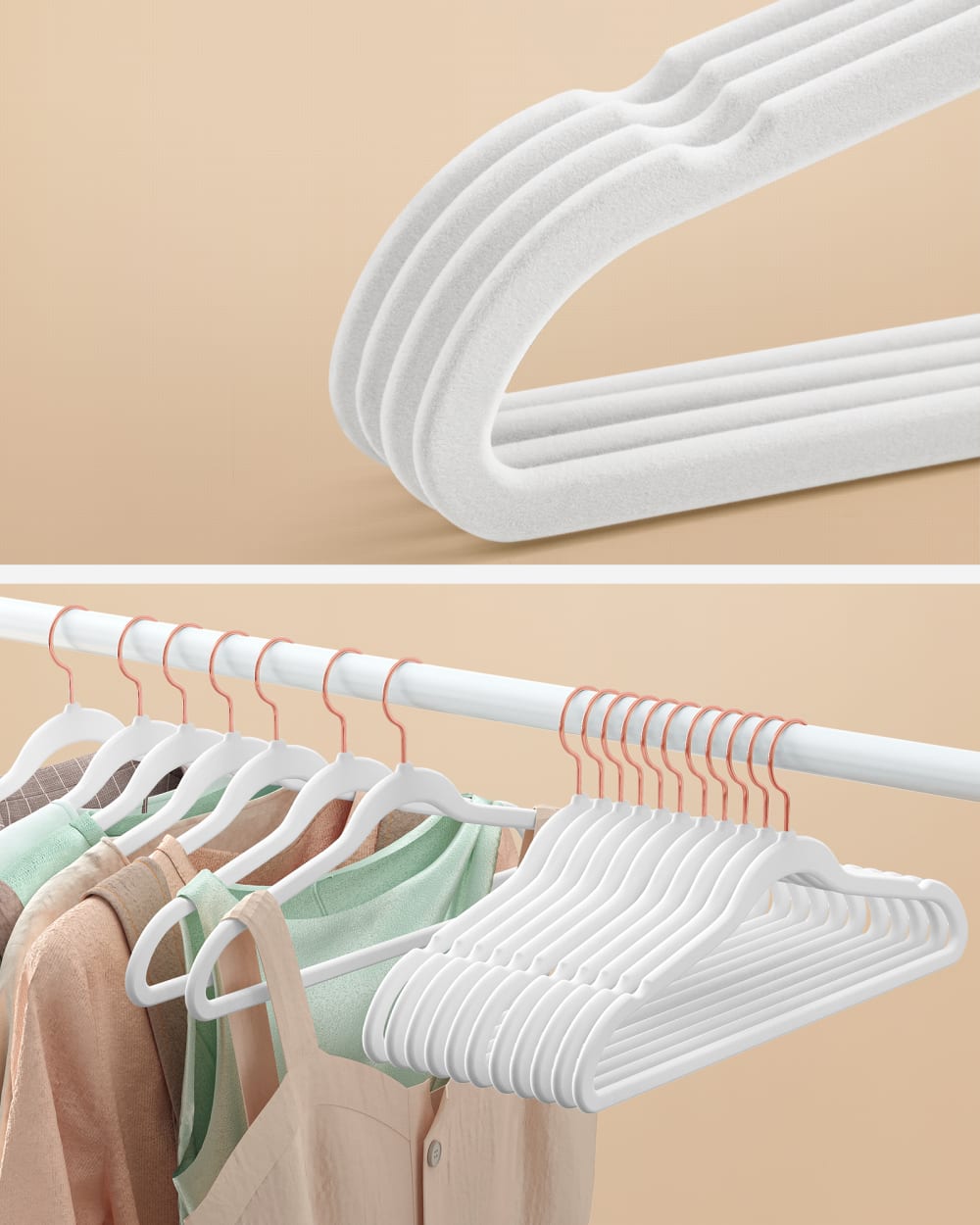 Lot de 50 cintres velours adulte longueur 41,5 cm blanc et rose gold — vue 4