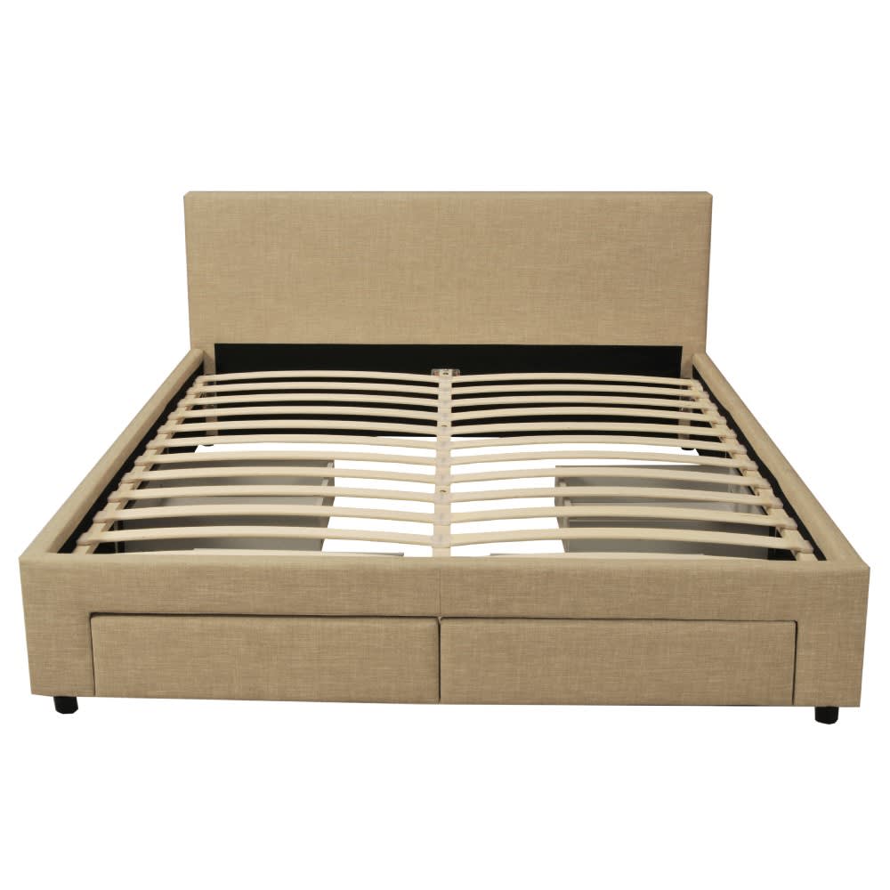 Lit avec sommier et 4 tiroirs, beige, 140x190 cm Lit avec sommier et 4 tiroirs, beige, 140x190 cm