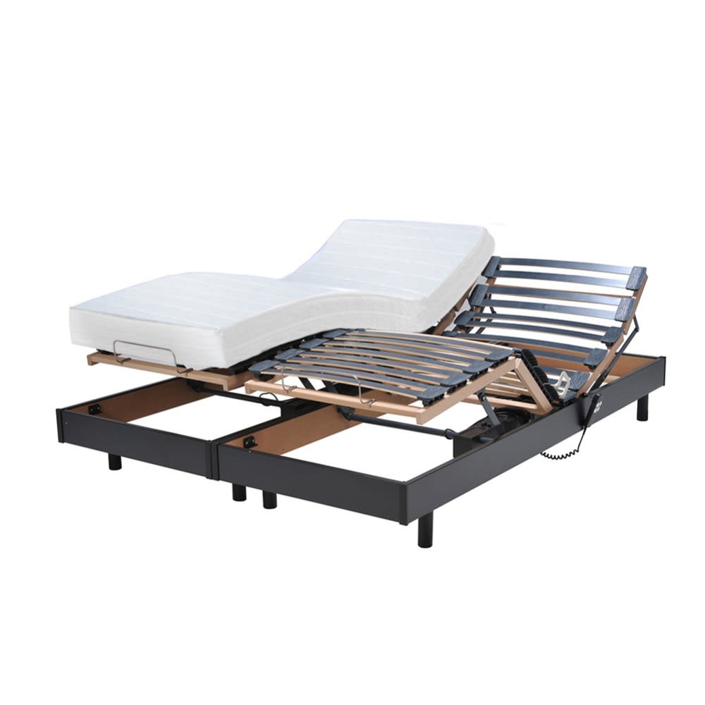 Lot de 2 sommiers relaxation électrique avec matelas, noir, 80x200 cm