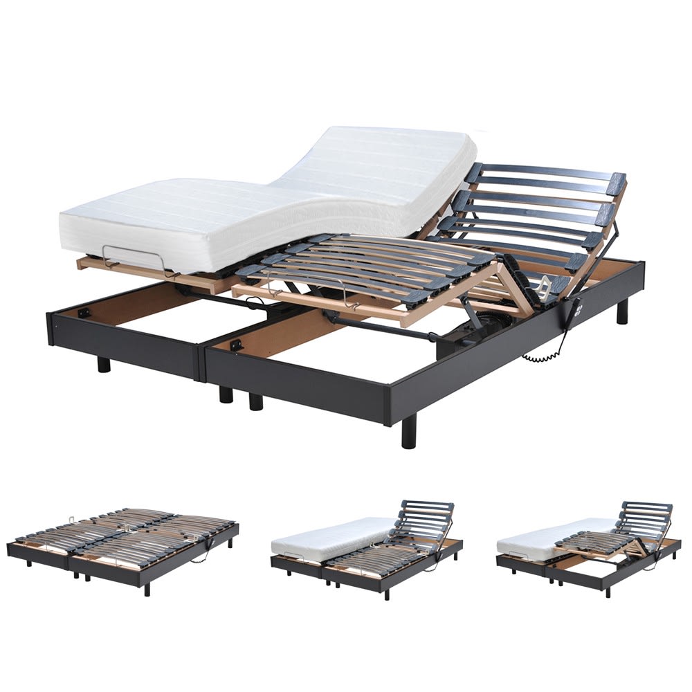 Lot de 2 sommiers relaxation électrique avec matelas, noir, 80x200 cm - Maisons du Monde
