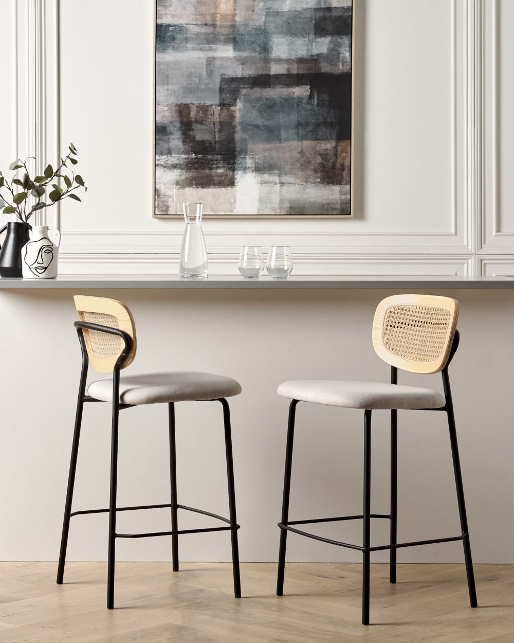 Set mit 2 Barstühlen aus Stoff, naturfarben - Maisons Du Monde