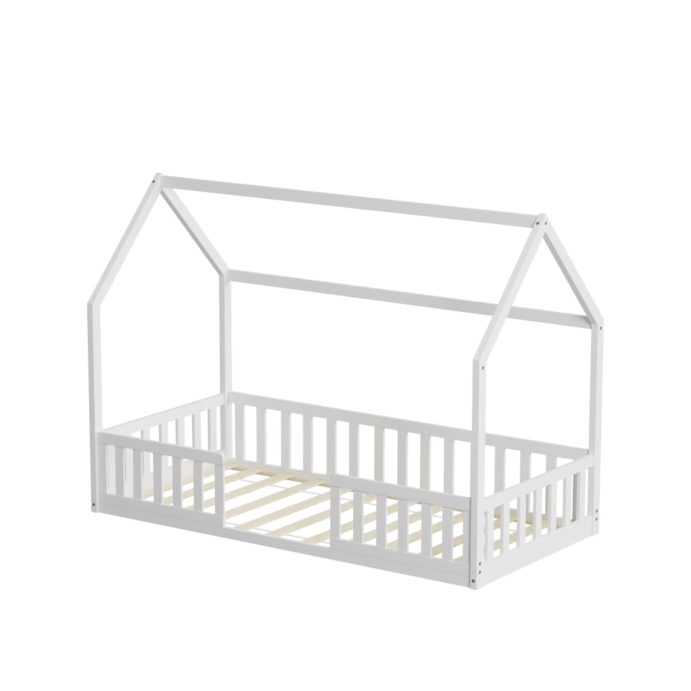 Lit cabane avec barrière Blanc   (matelas non inclus) 90x190 cm