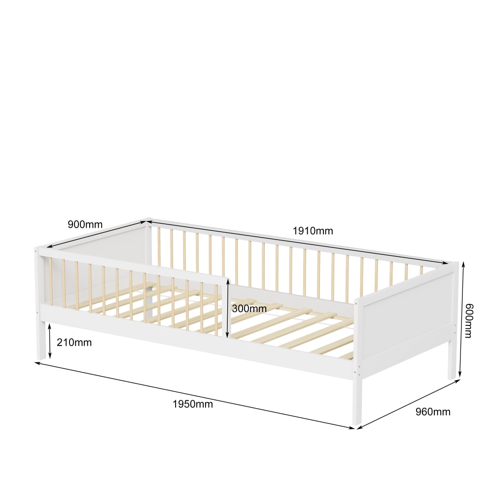 Lit avec barrière Blanc   (matelas non inclus) 90x190 cm (MINEA) - Image 1