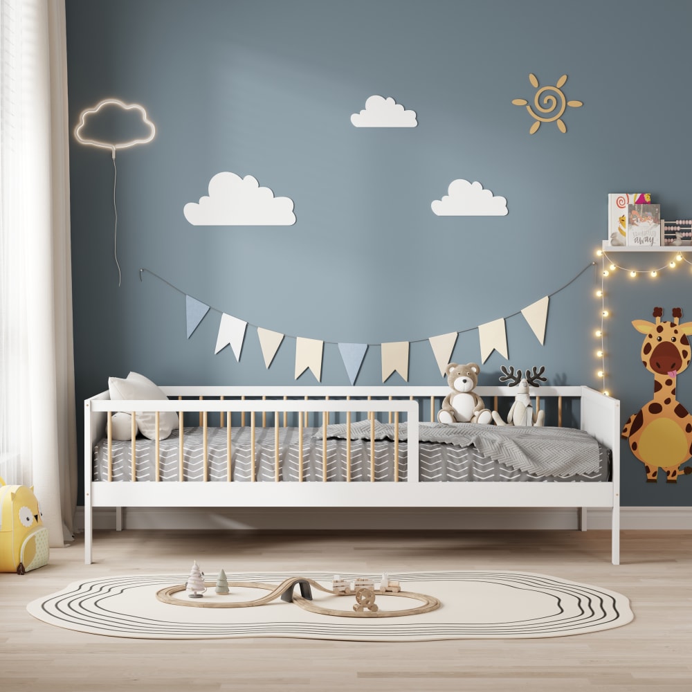 Lit avec barrière Blanc   (matelas non inclus) 90x190 cm (MINEA) - Image 2